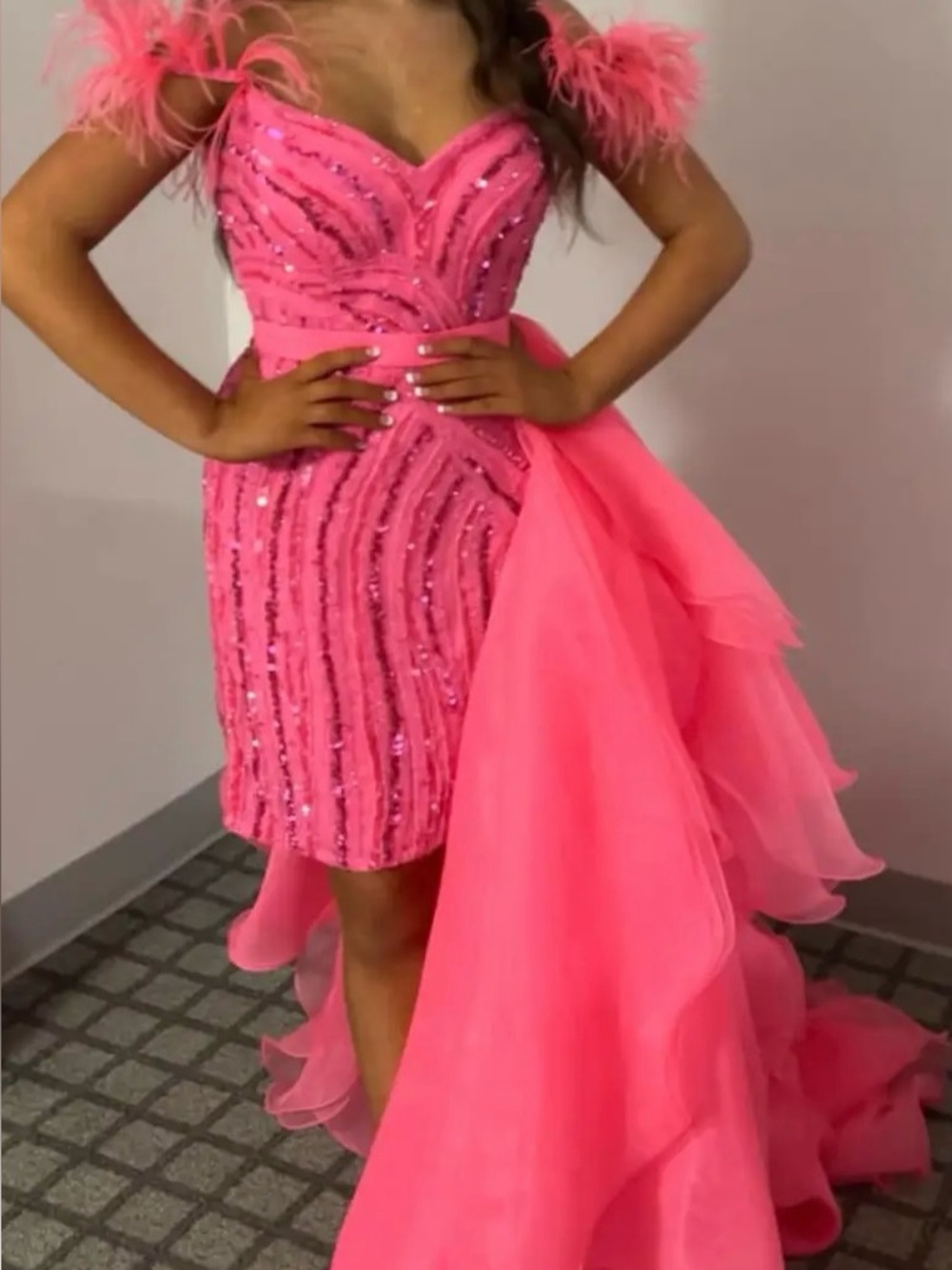 Hot Pink Sequin Strapless Prom Dress